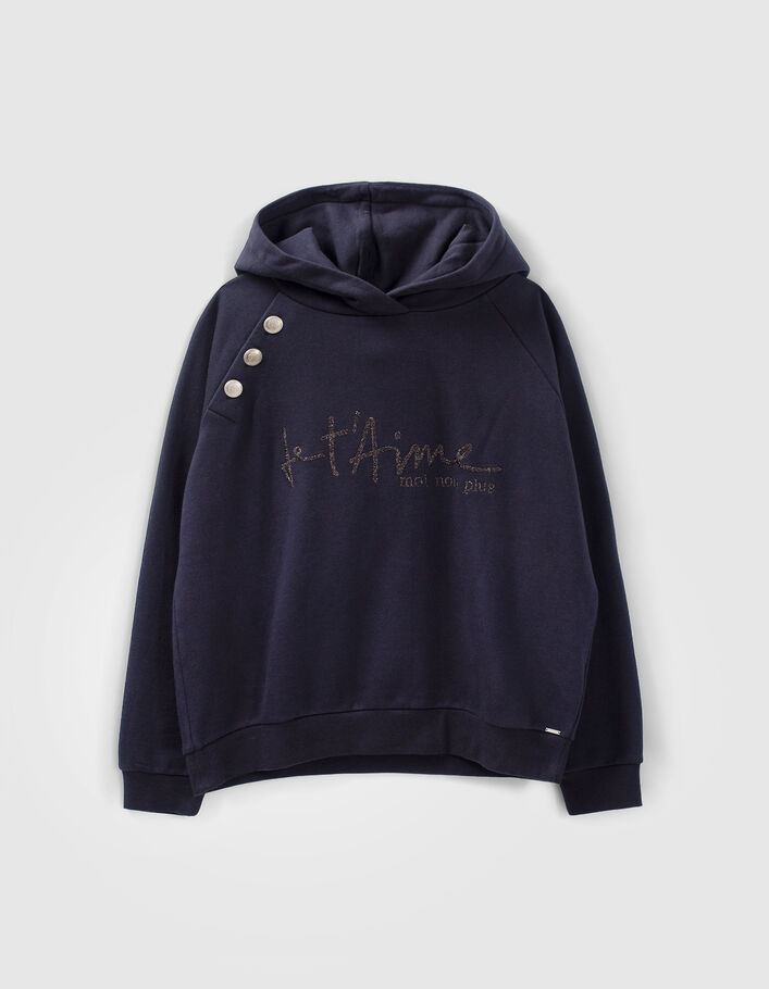 Women’s navy hoodie with sequin embroidered slogan - IKKS