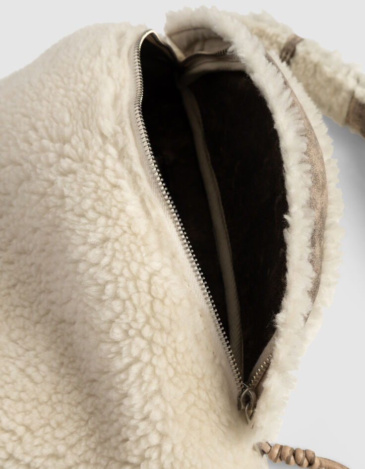 Women’s off-white shearling and leather mix waist bag-4