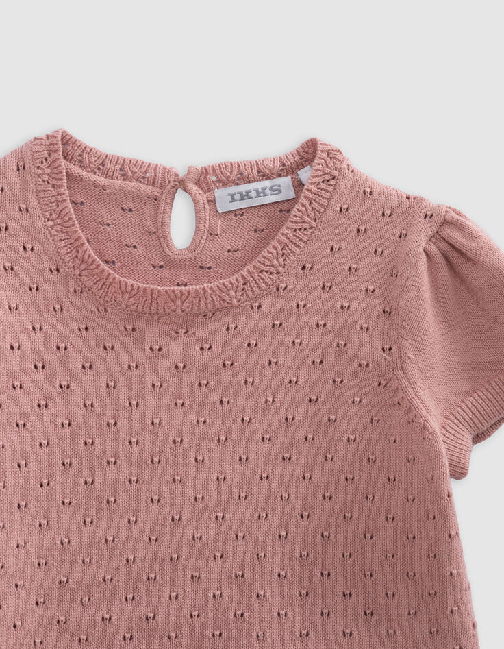 Pink openwork baby girl shorts and T-shirt set-6