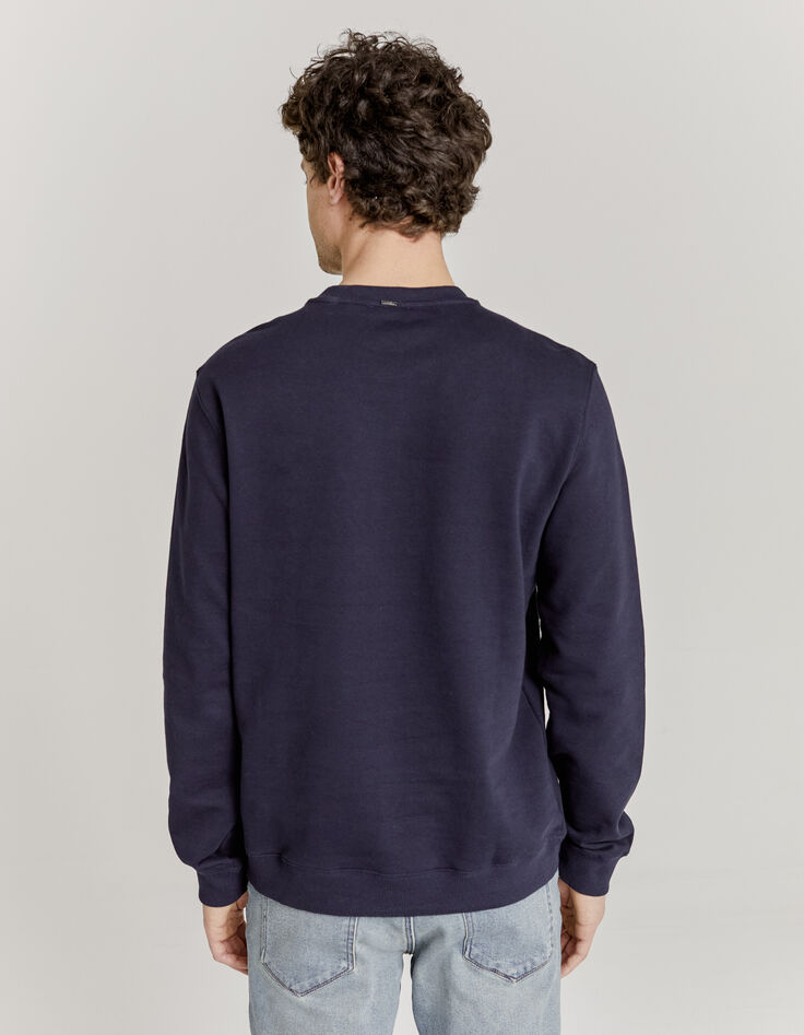 Marineblaues Herren-Sweatshirt, Wappen, Campus-Optik, Bio-2