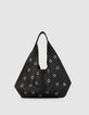 Black leather Hobo bag maxi eyelet design Size L Women-1