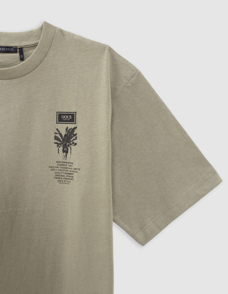 T-shirt kaki coton bio surfeurs et palmiers dos garçon-5