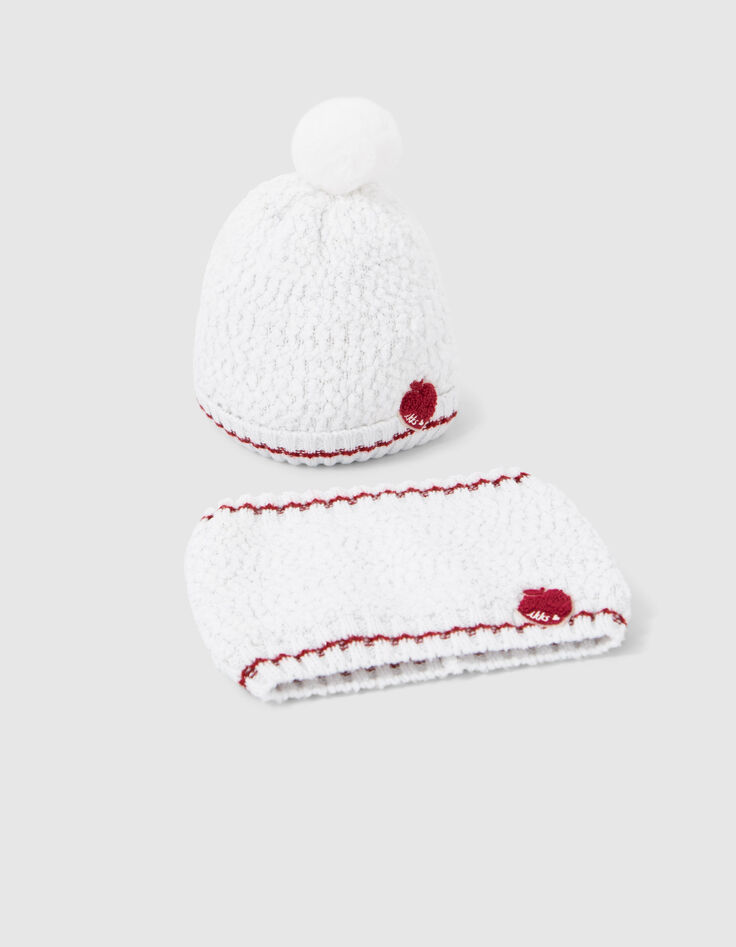 Cremeweiße Strickmütze und -snood für Babymädchen-2