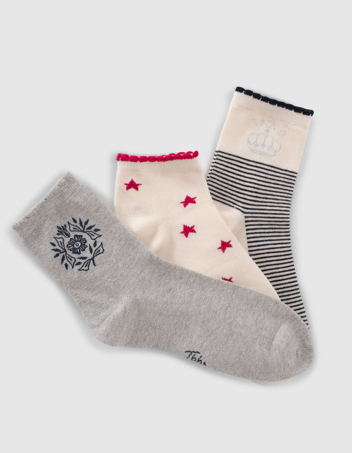 Girls’ navy/grey/pink socks - IKKS