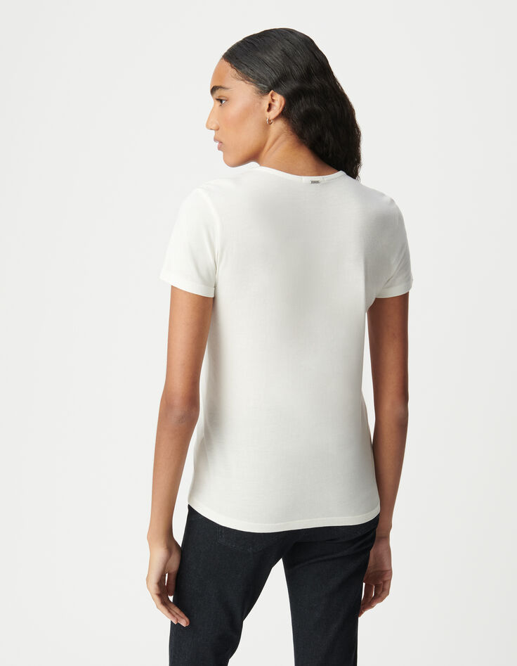 Tee-shirt manches courtes coton modal encolure bijoux femme-4