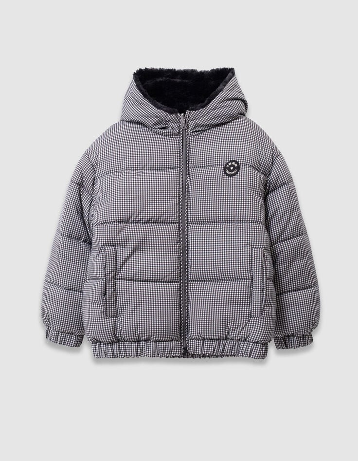 Plumas reversible negro pata de gallo y sherpa niña-5