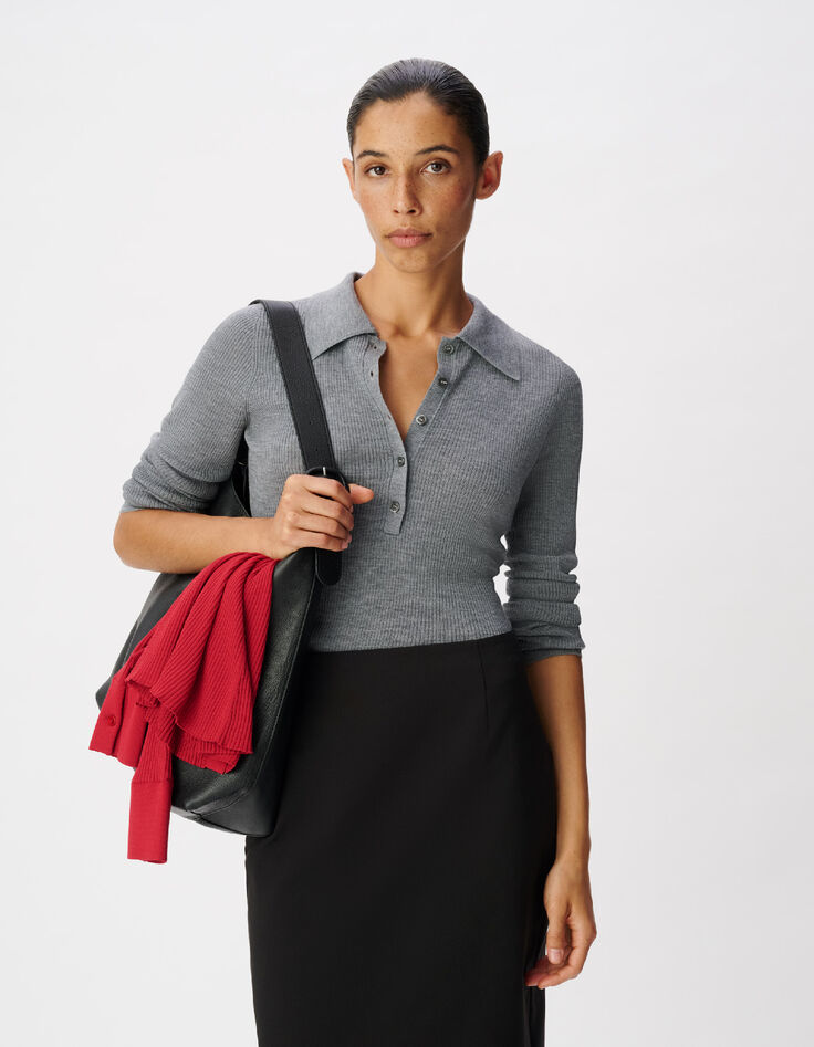 Jersey gris canal&eacute; manga larga Mujer-2
