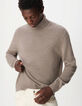 Pull col roul&eacute; beige tricot 100% laine Homme-4