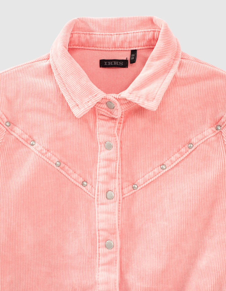 Mittelrosa Mädchenkurzoverall aus Velours mit Nieten-2