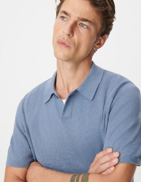 Herenpolo in blauw gevlamd katoen met korte mouwen - IKKS