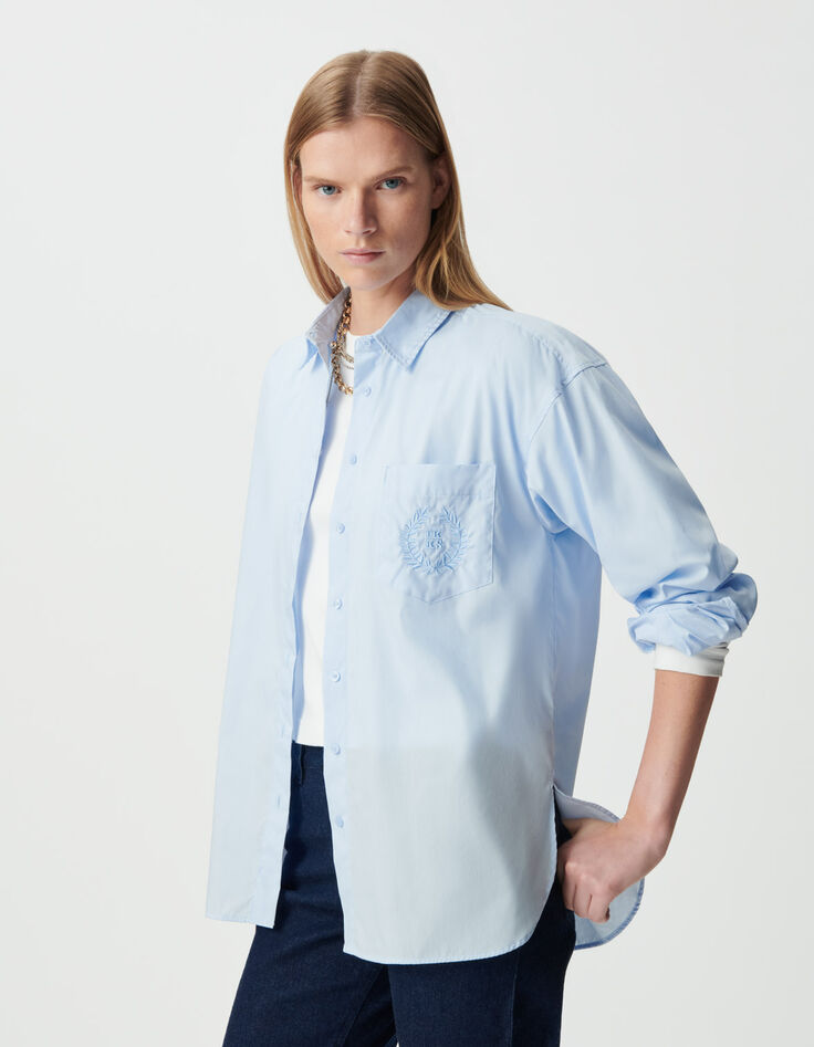 Blaues Oversize-Damenhemd lange Ärmel Spitze-4