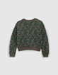 Grünes Sweatshirt, Leo-Blumen, Metallic-Botschaft, Mädchen-3