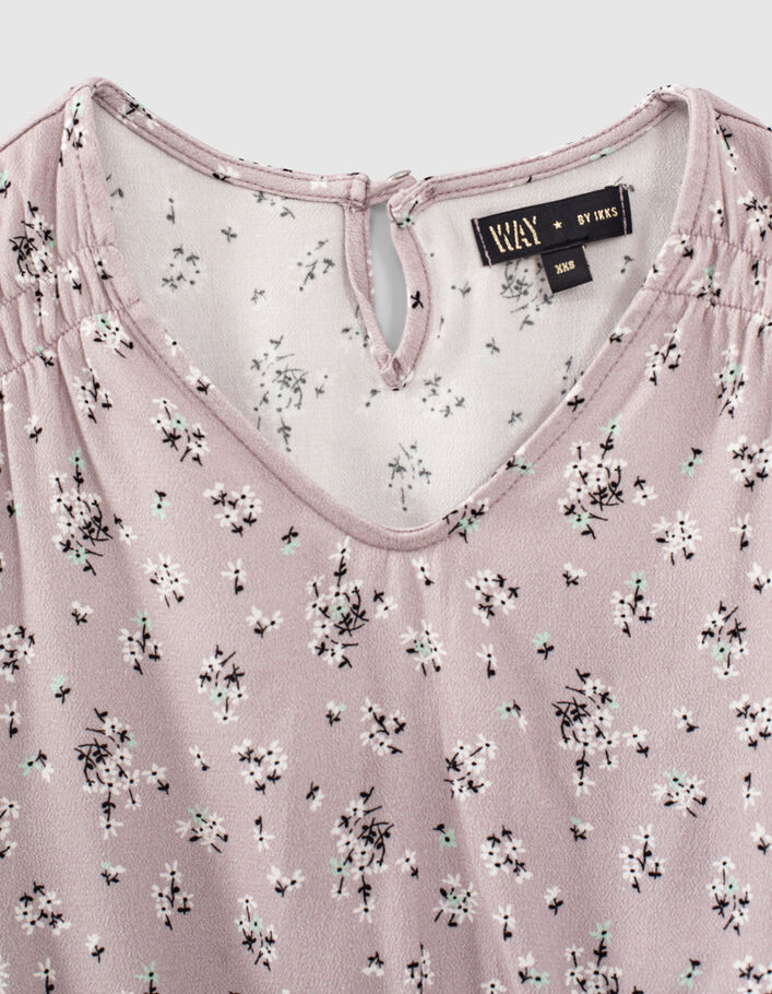 Lichtpaarse blouse microbloemenprint cropped meisjes - IKKS
