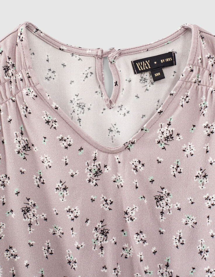 Girls’ violet micro-flower print cropped blouse-2 Girls’ violet micro-flower print cropped blouse-2
