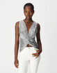 Zilverkleurig mouwloos T-shirt met strik dames-2