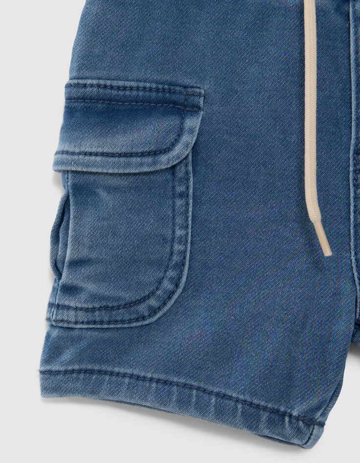 Baby boys’ blue denim CARGO elasticated waist Bermudas-4