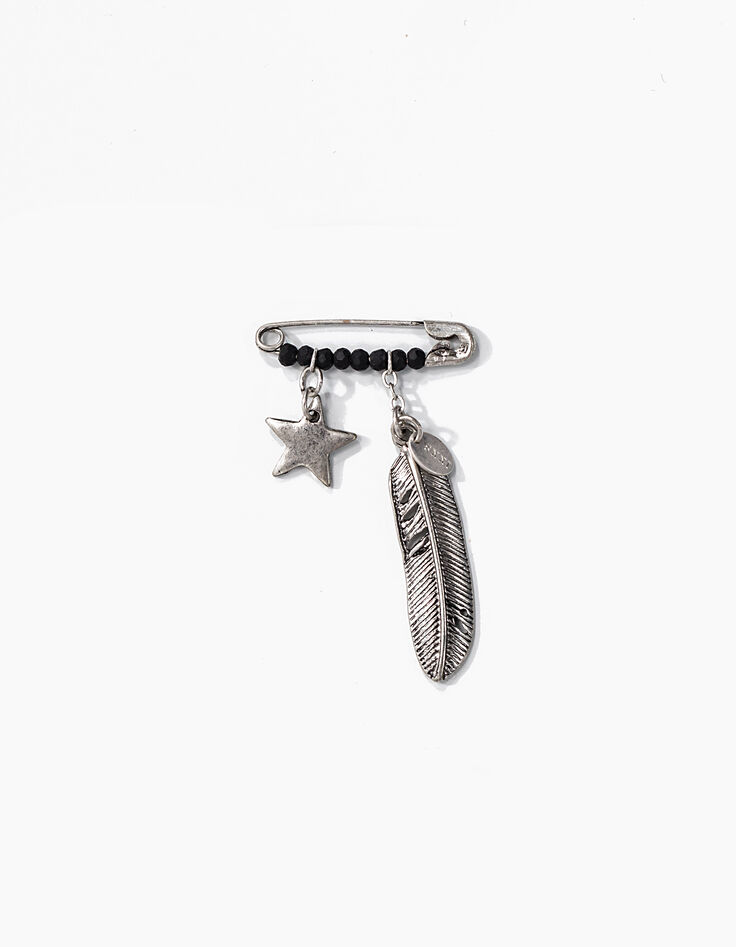 Broche métal perles bijoux étoile et plume femme-1