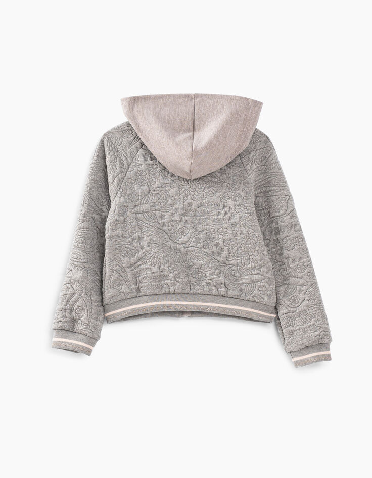 Gechineerd grijs vest met reliëf en capuchon voor meisjes -4