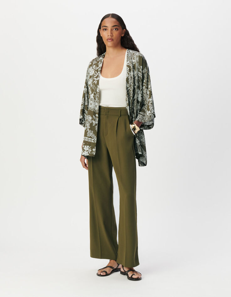 Chemise kimono kaki imprimé foulard Femme-3