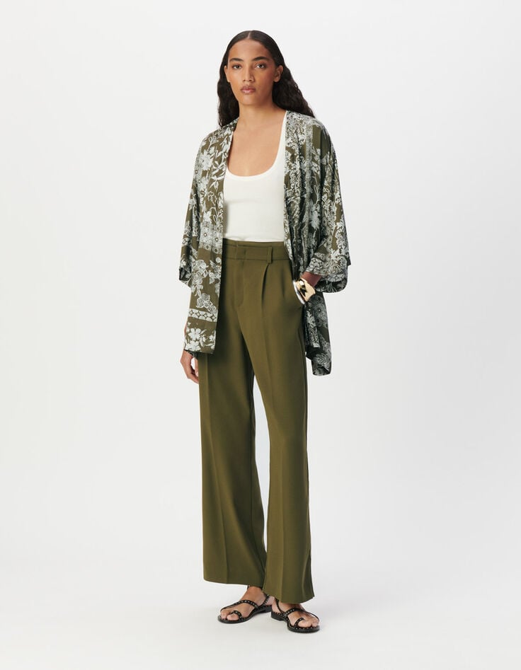 Chemise kimono kaki imprimé foulard Femme-3 Chemise kimono kaki imprimé foulard Femme-3