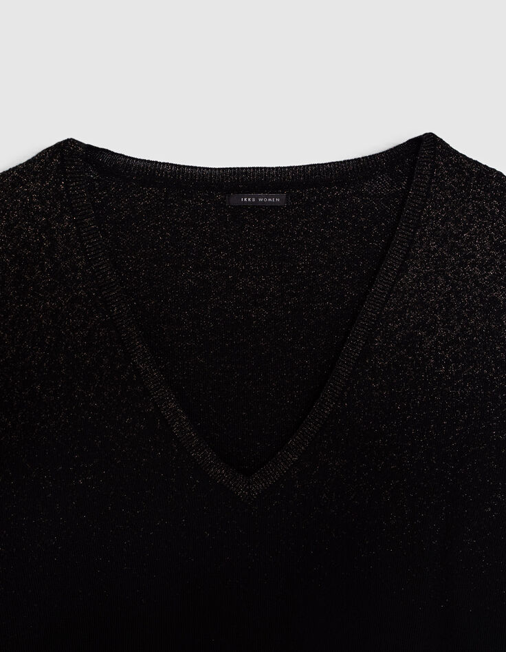 Pull noir tricot pailleté haut du corps Femme-2