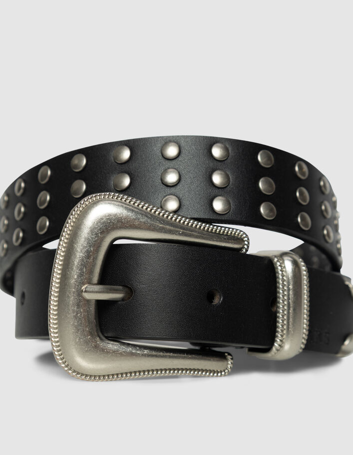 Ikks Black and Silver Studded Leather Belt Women main image 3