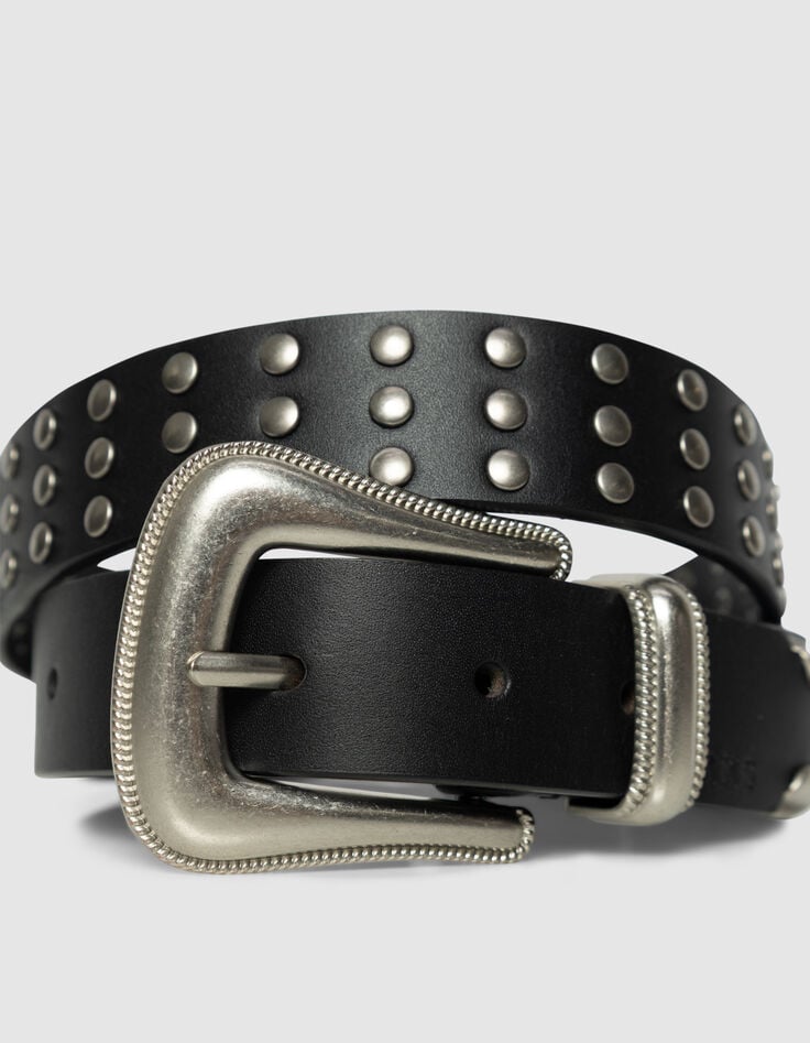Cinturón negro cuero tachuelas hebilla western mujer-2 Cinturón negro cuero tachuelas hebilla western mujer-2