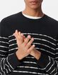 Men&rsquo;s black fine knit sailor sweater with white stripes-11
