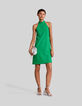 Robe menthe décor strass ton sur ton Femme-1