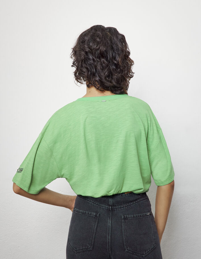Women’s green cotton T-shirt, chevron badge on shoulder - IKKS