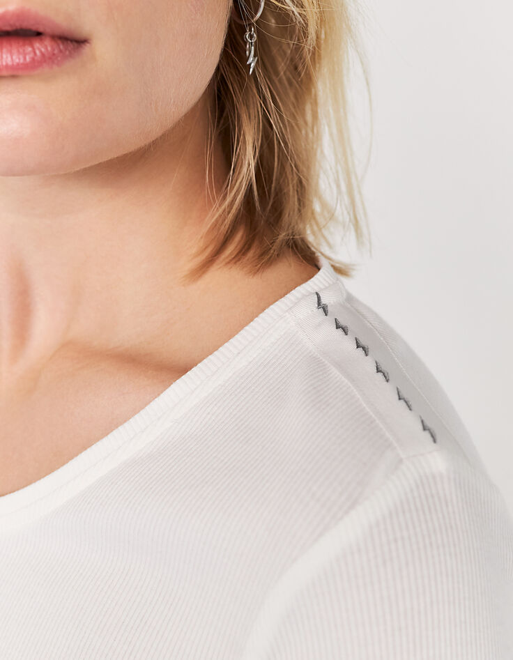 Camiseta blanco roto manga larga canalé mujer-3 Camiseta blanco roto manga larga canalé mujer-3