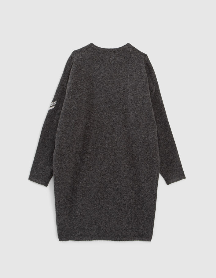 Graues Mädchenstrickkleid mit Fischgrätenstickerei-3