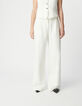 Pantalón sastre blanco ancho punto Milano mujer-4