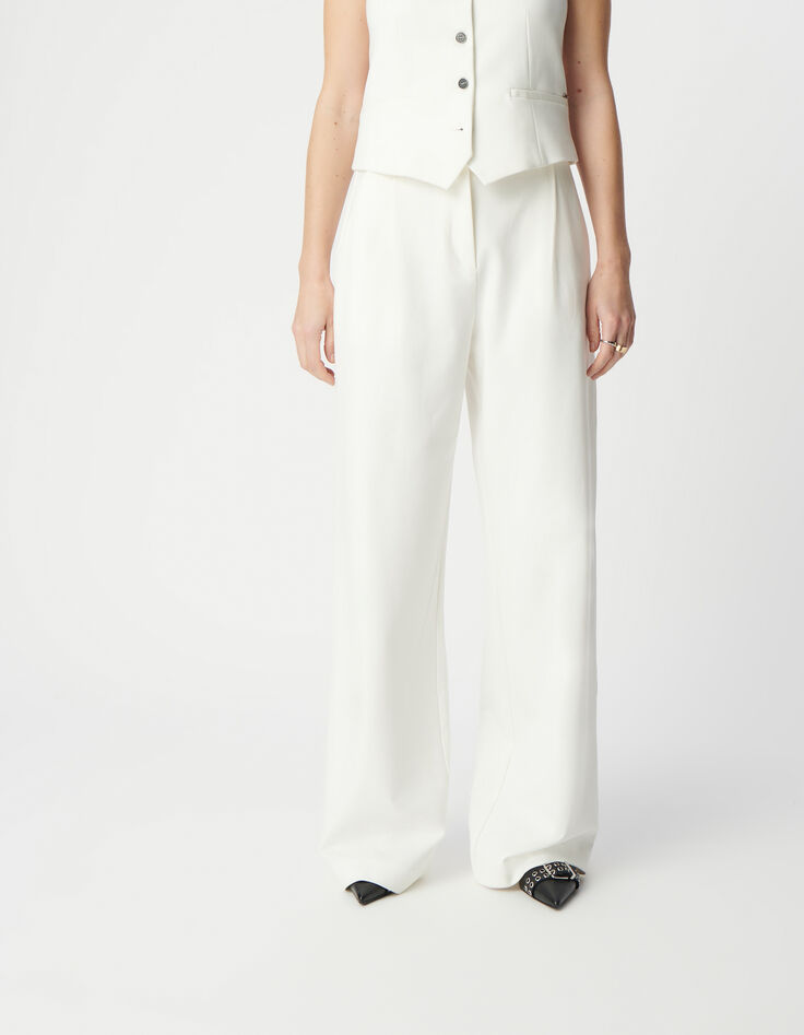Pantalón sastre blanco ancho punto Milano mujer-4