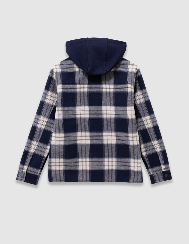 Sobrecamisa azul marino cuadros capucha extraíble niño-5