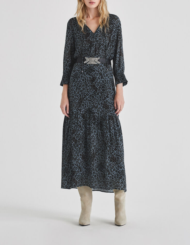 Lange blauwe jurk LENZING™ ECOVERO™ rock-luipaard Dames-1