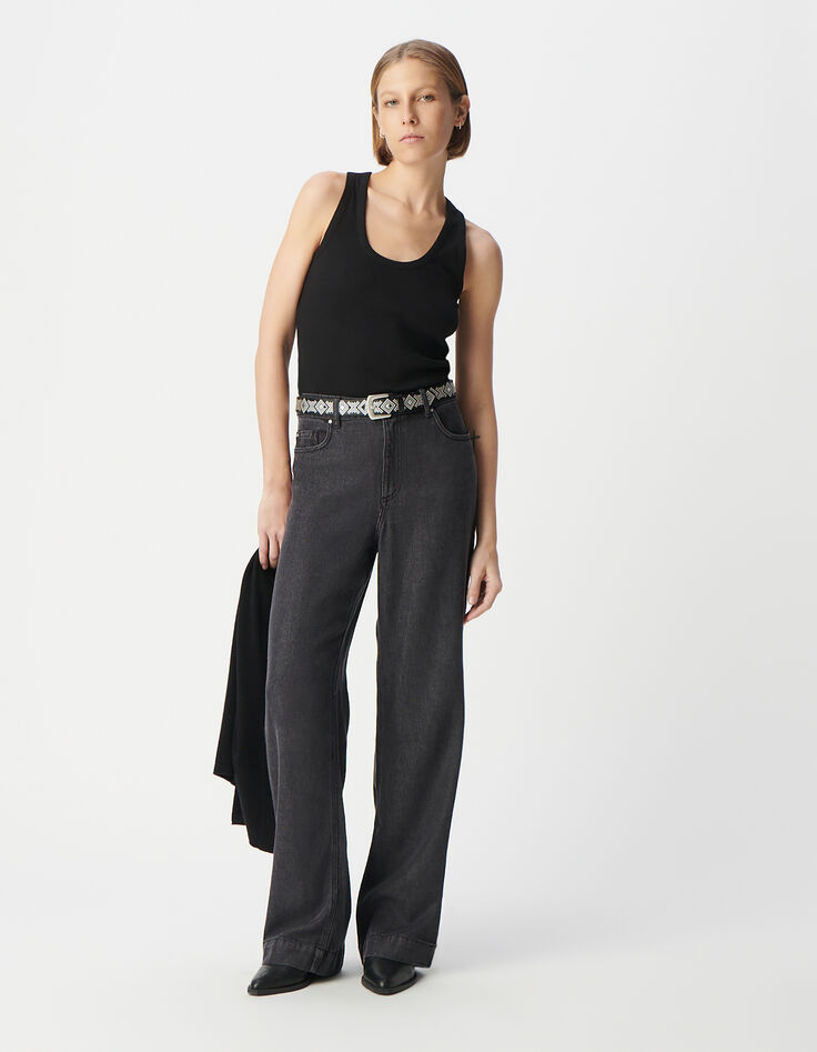 Women's Lyocell&reg; charcoal grey wide-leg jeans-1