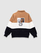Sweat camel, écru et marine coton bio col polo garçon-6 Sweat camel, écru et marine coton bio col polo garçon-6