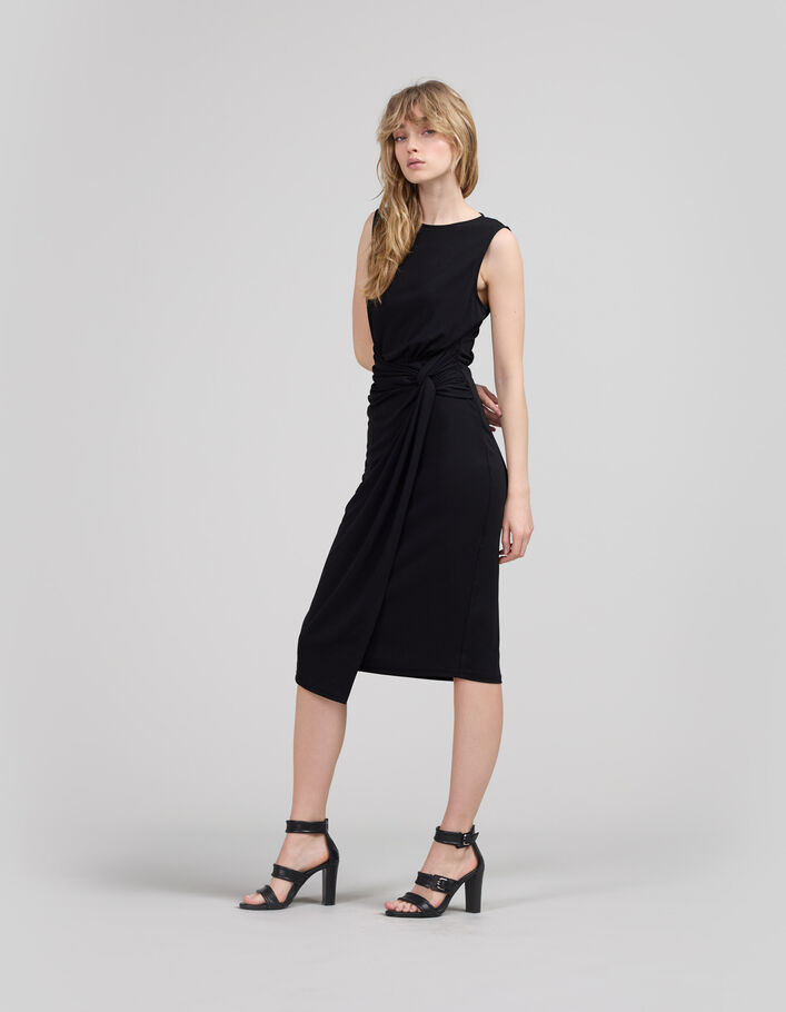 Women’s black recycled knit draped wrap dress - IKKS