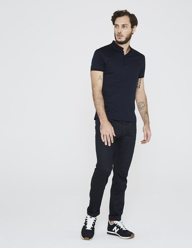 Polo marine col mao homme -7
