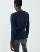 Tee-shirt marine en coton modal tête de mort strass femme-3