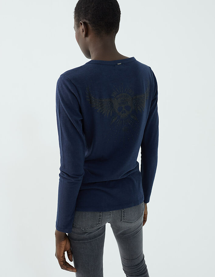 Women’s navy diamante skull cotton modal T-shirt-3