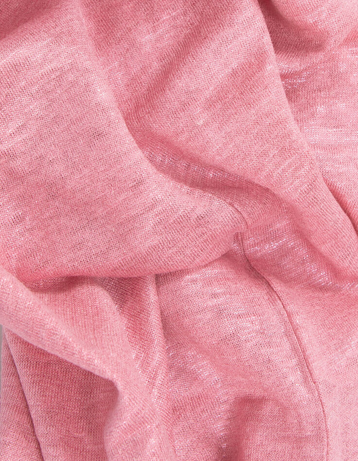 Tee-shirt soft rose maille lin paillet&eacute;e Femme-6
