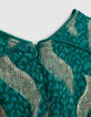 Girls' green short dress with gold leaf print-6