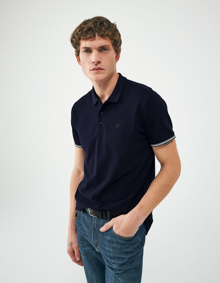Polo marine à manches courtes avec rayures Homme-1