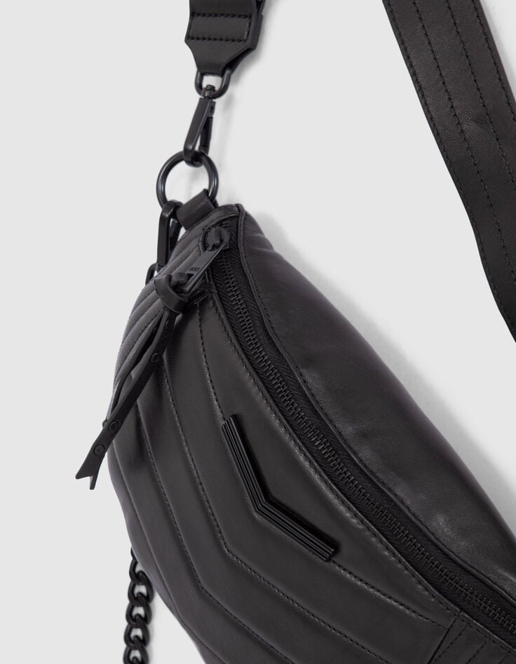 Damen-Bauchtasche THE 1. schwarzes Leder mit Steppn&auml;hten-4