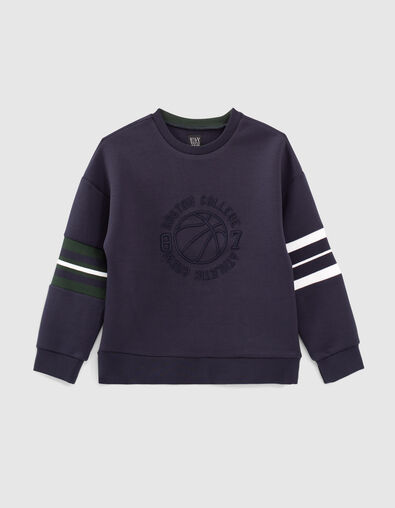 Boys’ navy XL embroidered sweatshirt with striped sleeves - IKKS