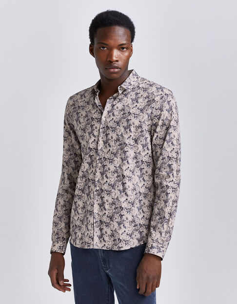 Stahlblaues SLIM-Herrenhemd mit Liberty®-Rosenprint