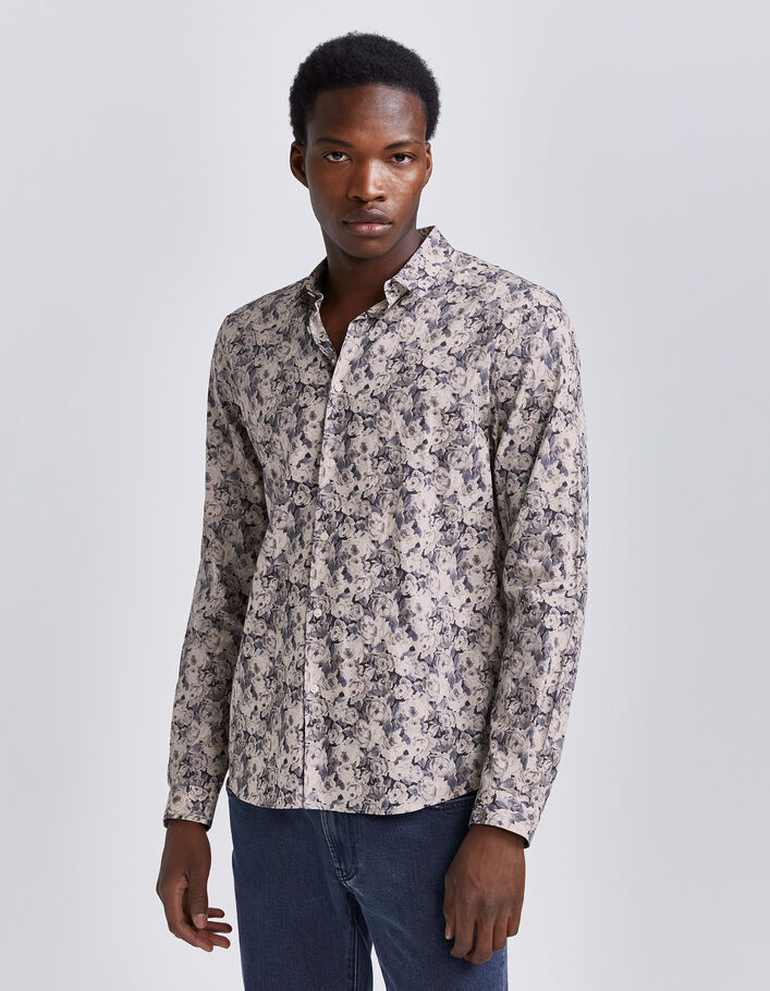 Men’s steel Liberty fabric SLIM shirt with roses-1