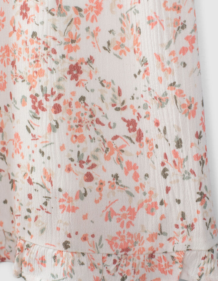 Cremewei&szlig;es M&auml;dchenkleid mit Blumen und Smocks-5